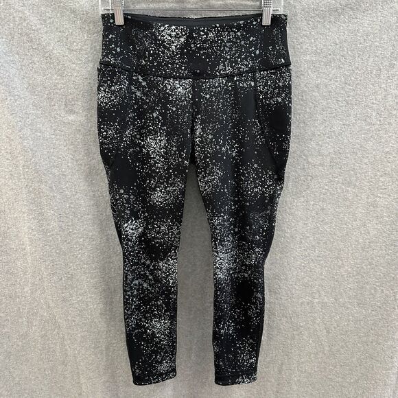 Title Nine Legging Womens Medium Black White Grey Splatter Print Pullon Stretch - Picture 1 of 10